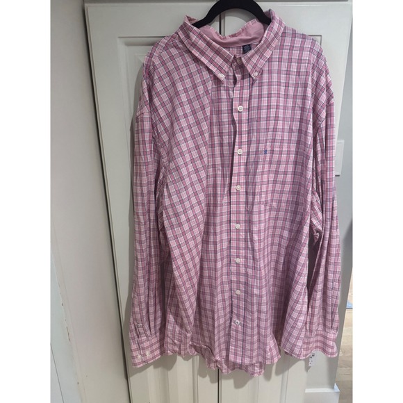 IZOD Premium Essentials Mens 2XLT Pink Plaid Long Sleeve Button Down Shirt EUC - Picture 1 of 13